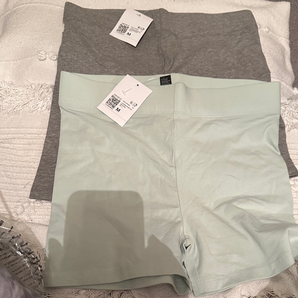Forever 21 Gray and Light Green Bike Shorts pairs